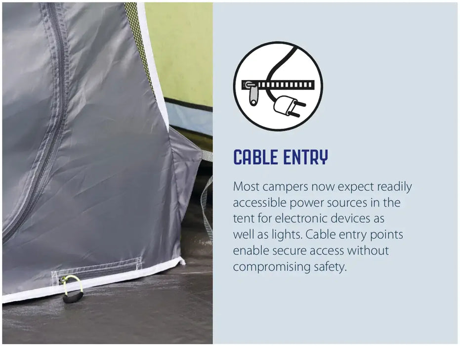 Outwell Sky 6 Person Tunnel Family Tent - cable entry infographic