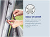Outwell Sky 6 Person Tunnel Family Tent - toggle-up curtain infographic