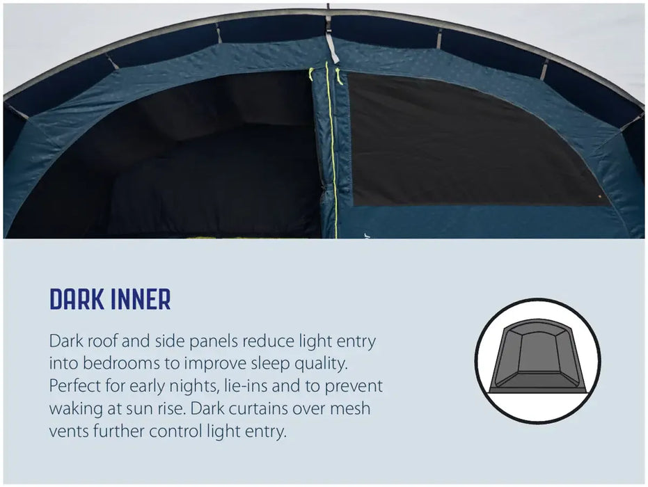 Outwell Sky 6 Person Tunnel Family Tent - dark inner infographic