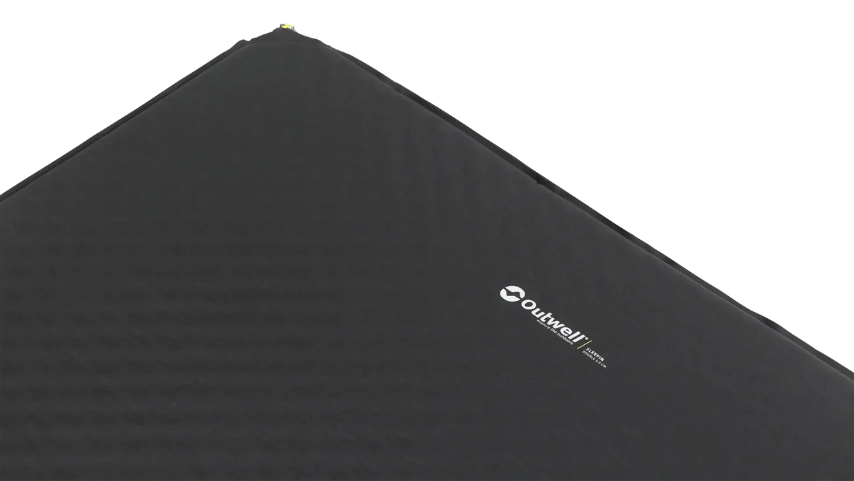 Outwell Sleepin Double 3.0cm Camping Sleeping Mat - product image, showing close-up of mattress upper material with Outwell logo