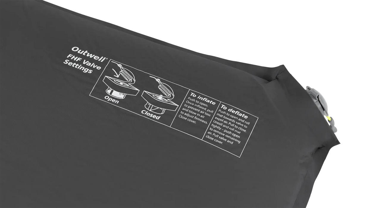 Outwell Sleepin Single 10cm Camping Sleeping Mat - product image, showing close-up of air valve instructions