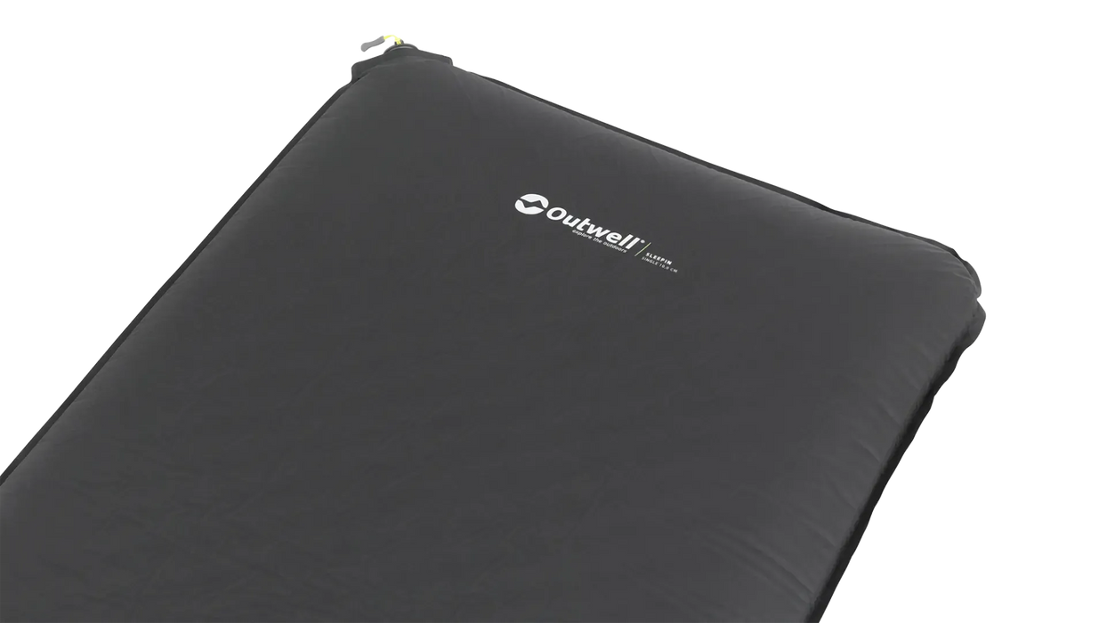 Outwell Sleepin Single 10cm Camping Sleeping Mat - product image, showing close-up of mattress upper material with Outwell logo