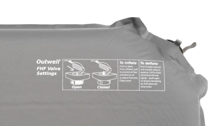 Outwell Sleepin Single 10cm Self Inflating Mat feature image of grey side of mat with fhf valve settings