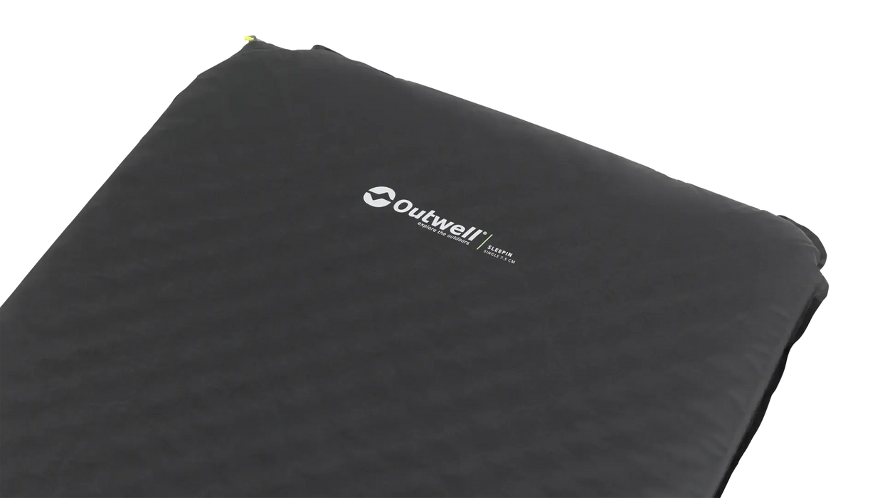 Outwell Sleepin Single 7.5 cm Self Inflating Camping Mat - product image, showing close-up of mat top material with Outwell logo