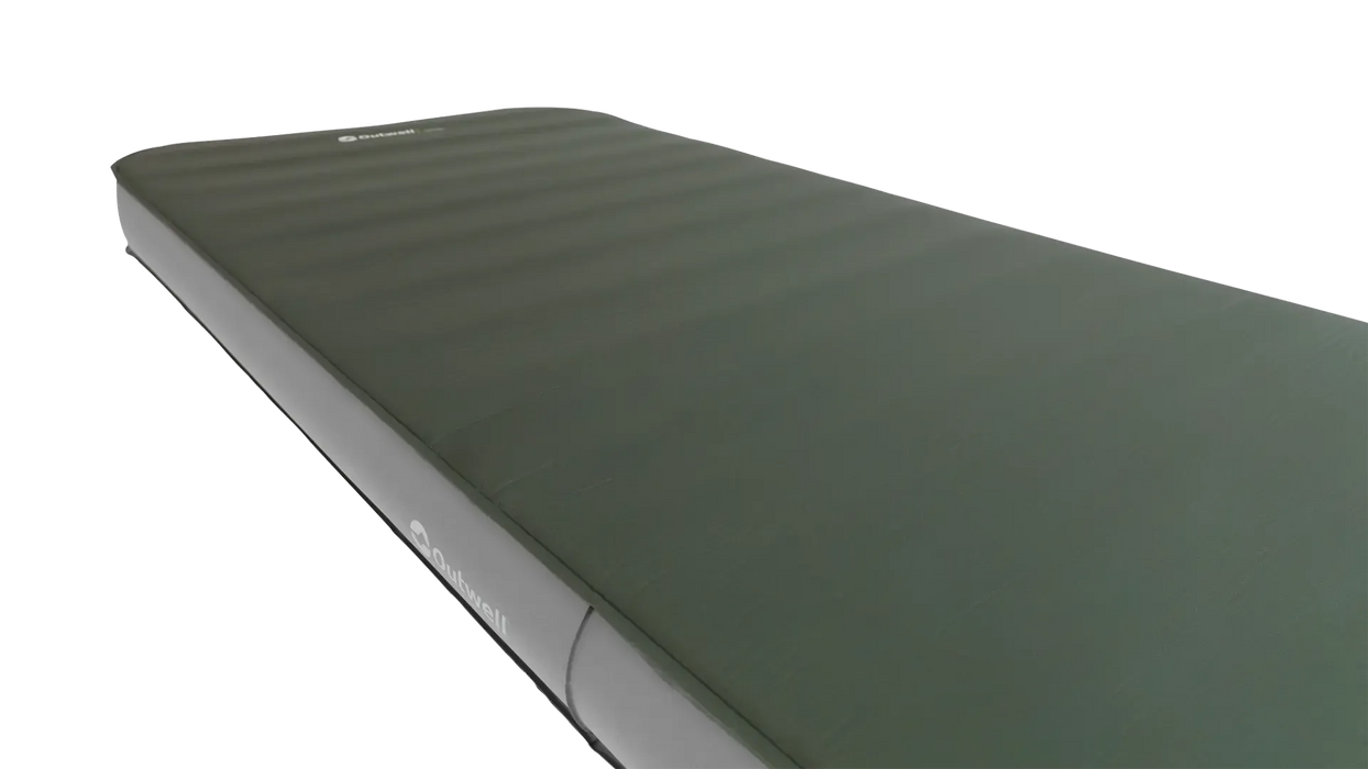 Outwell Sleepnest 10cm Deluxe Self Inflating Camping Mat - product image, showing low angle close-up of mattress upper material