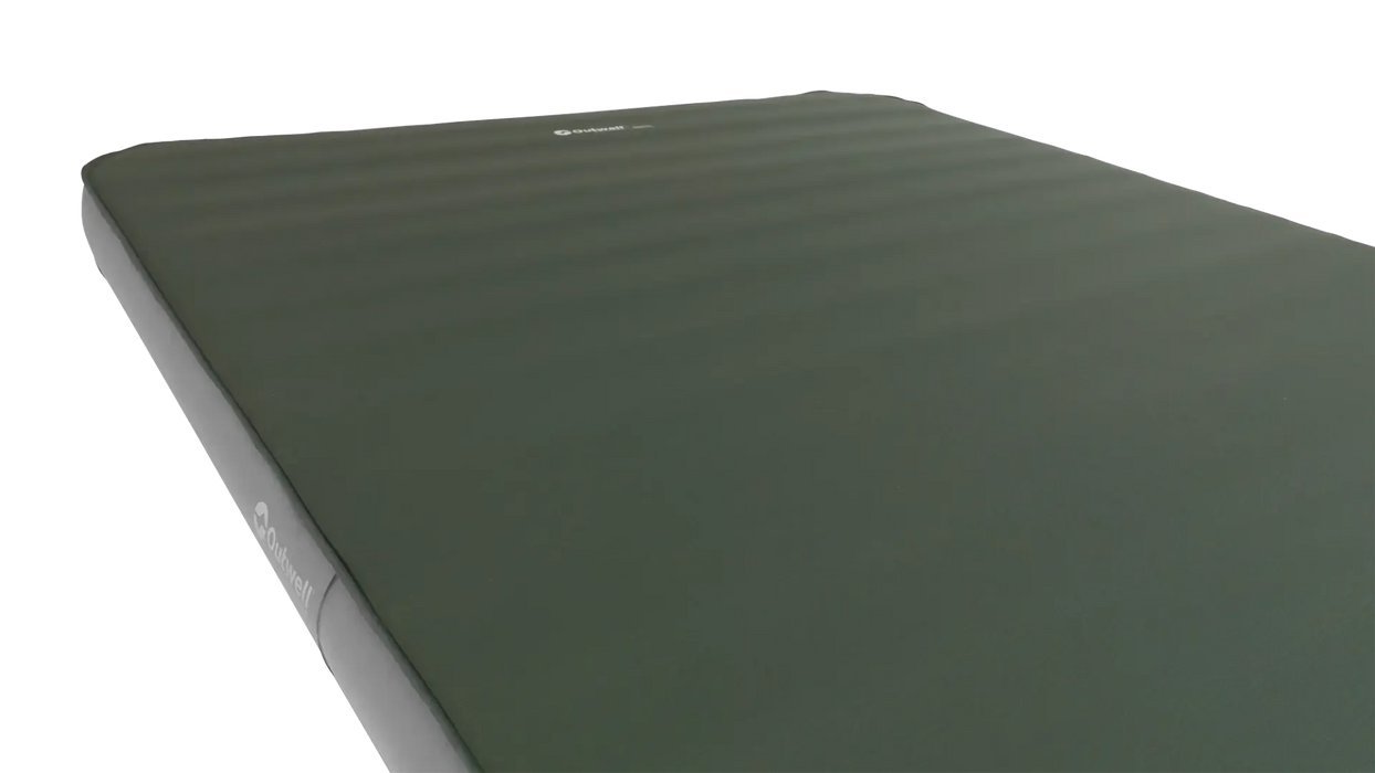 Outwell Sleepnest Double Deluxe Self Inflating Camping Mat - product image, showing low side angle close-up of mattress upper material