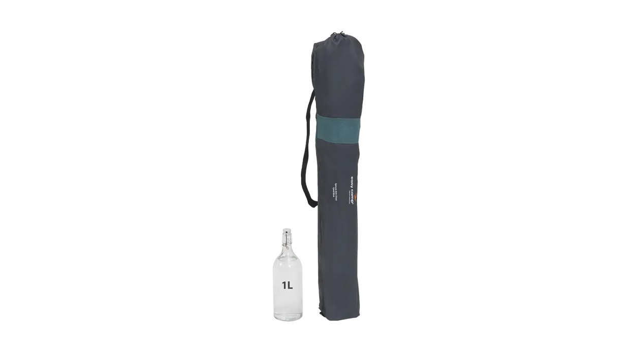 Outwell Spruce Folding Camping Chair - Fjord Blue - product image, showing carrybag with one-litre glass bottle for size comparison