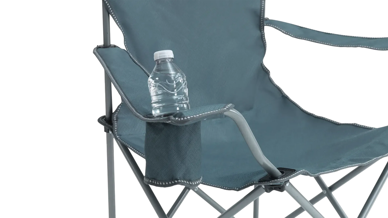 Outwell Spruce Folding Camping Chair - Fjord Blue - product image, showing close-up of armrest drinks holder