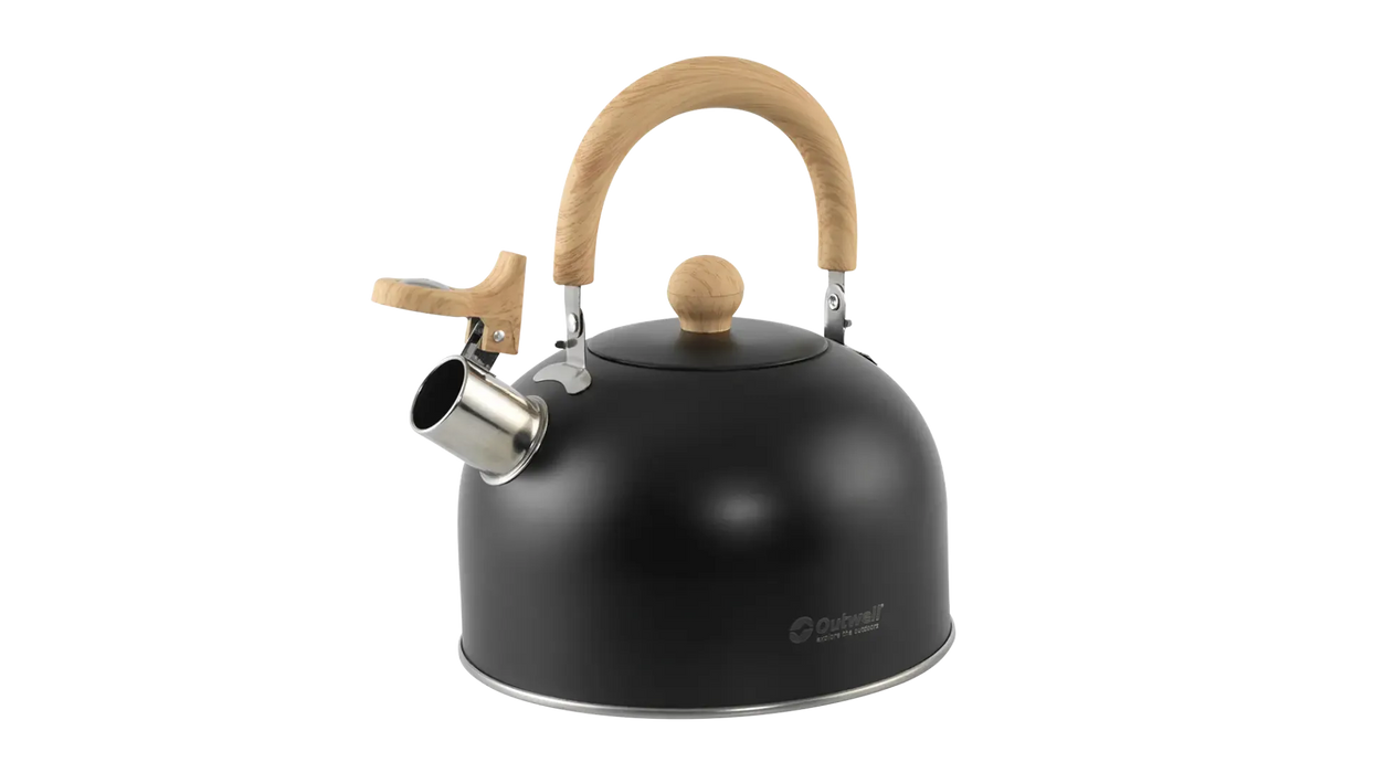 Outwell Tea Break Lux 1.8 Litre Camping Kettle - product image, showing spout open but lid closed
