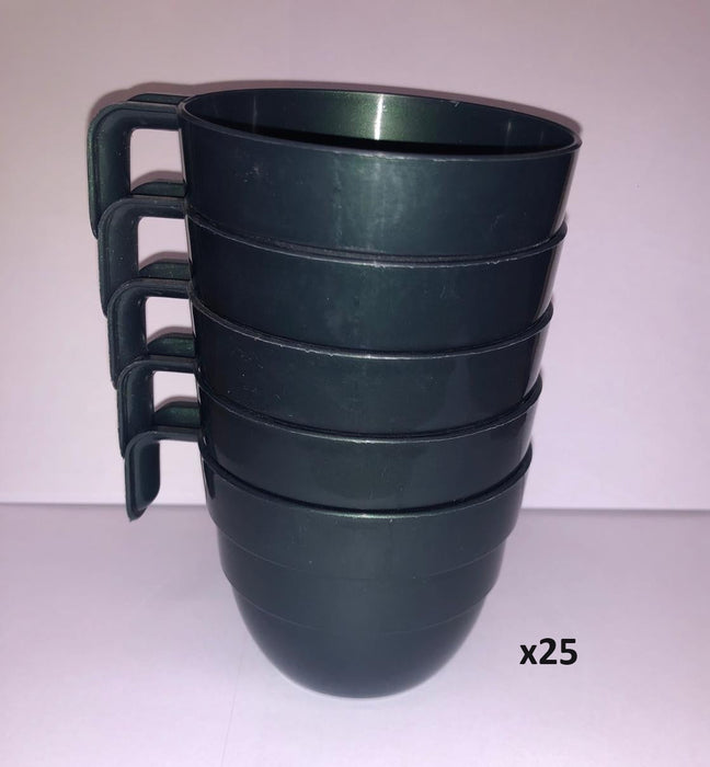 Plastic Mug Cups with Handle - Stackable - 25 Cups Example