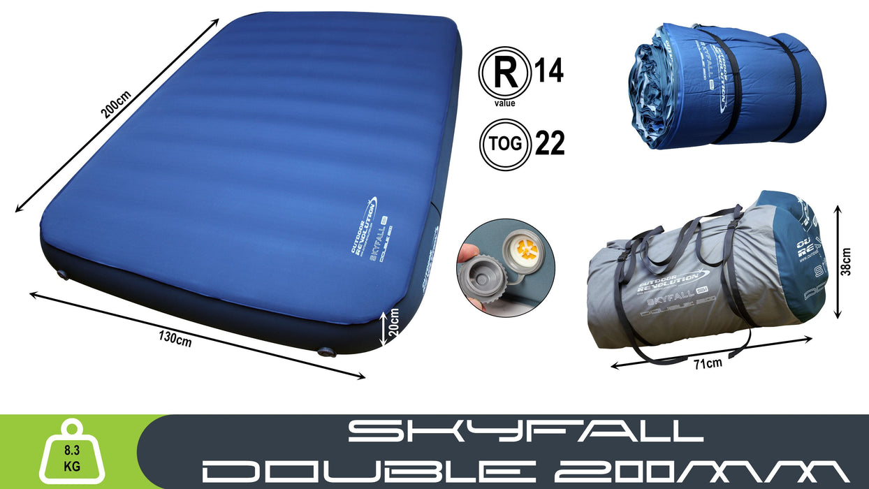 Outdoor Revolution Skyfall Double 200 Sleeping Mat, 20cm Foam - Dimensions