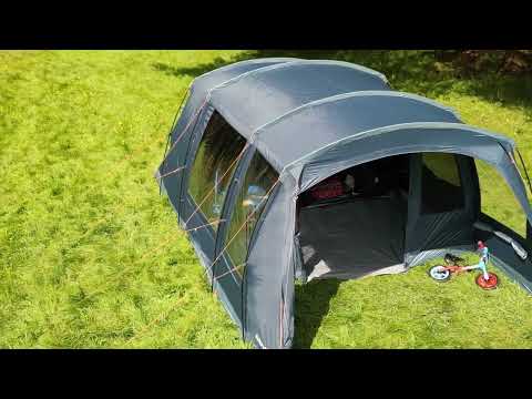 Vango Savannah 600XL 6-Person Family Tent Package - YouTube informational video; thumbnail image shows pitched tent with outer and inner doors open with bicycle on ground