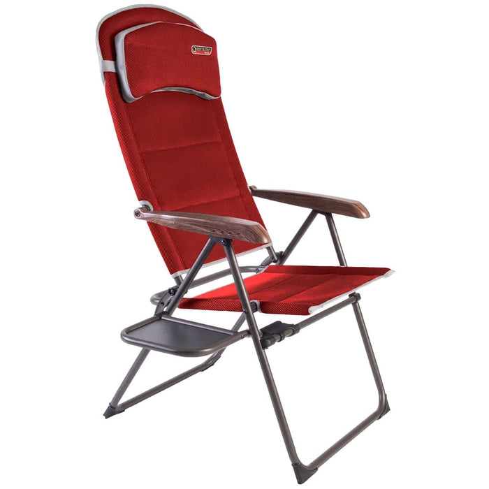 Quest Elite Bordeaux Pro Recline Chair with Side Table - main product image of  a red camping chair with armrests on a white background