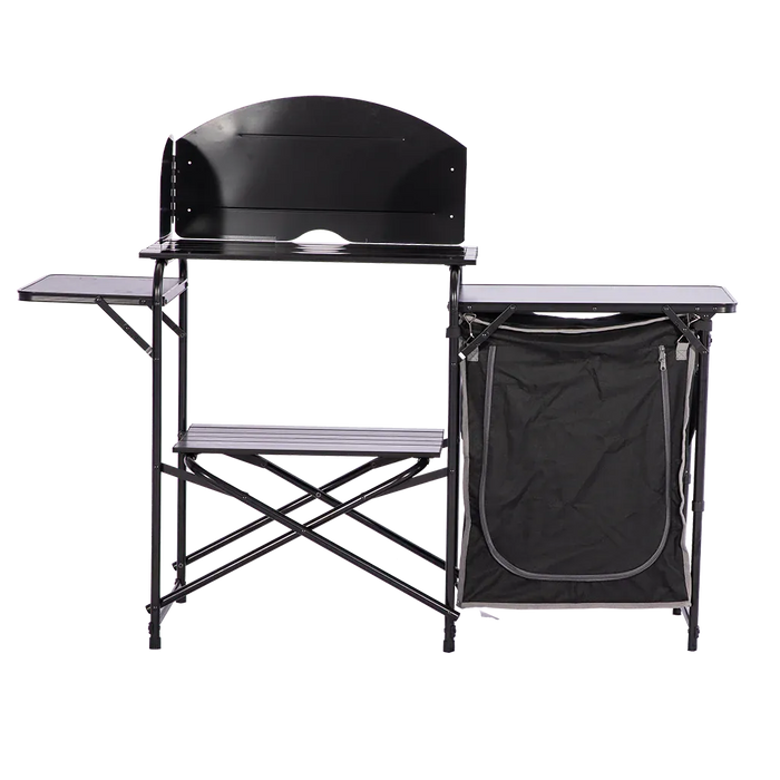 Quest Oregano Folding Camping Kitchen Stand with Storage – product image, showing front-on view of fully assembled and erected unit