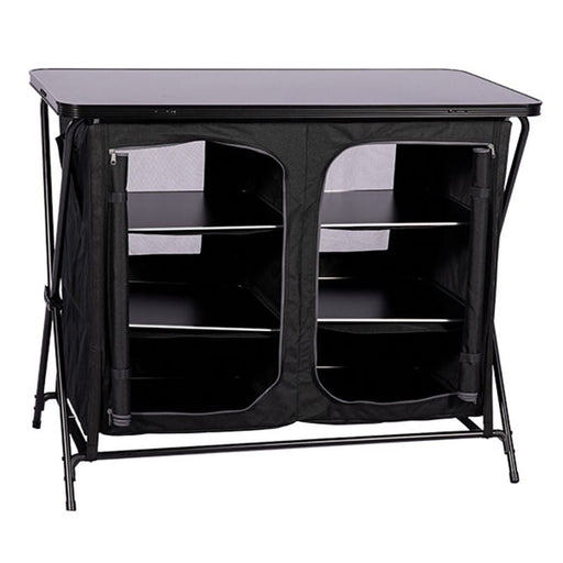 Quest Wooky Hole Quick-Fold Camping Cupboard – Black - main product image, showing erected unit with doors zipped open