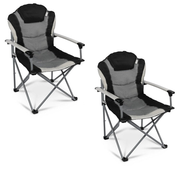 Kampa Guv'nor Armchair - Folding Camping chair Black and Fog Grey set of two