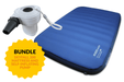 skyfall double 200 & SIM pump bundle Blue inflatable mattress with self-inflating pump on a white background, featuring a 'Bundle' label.