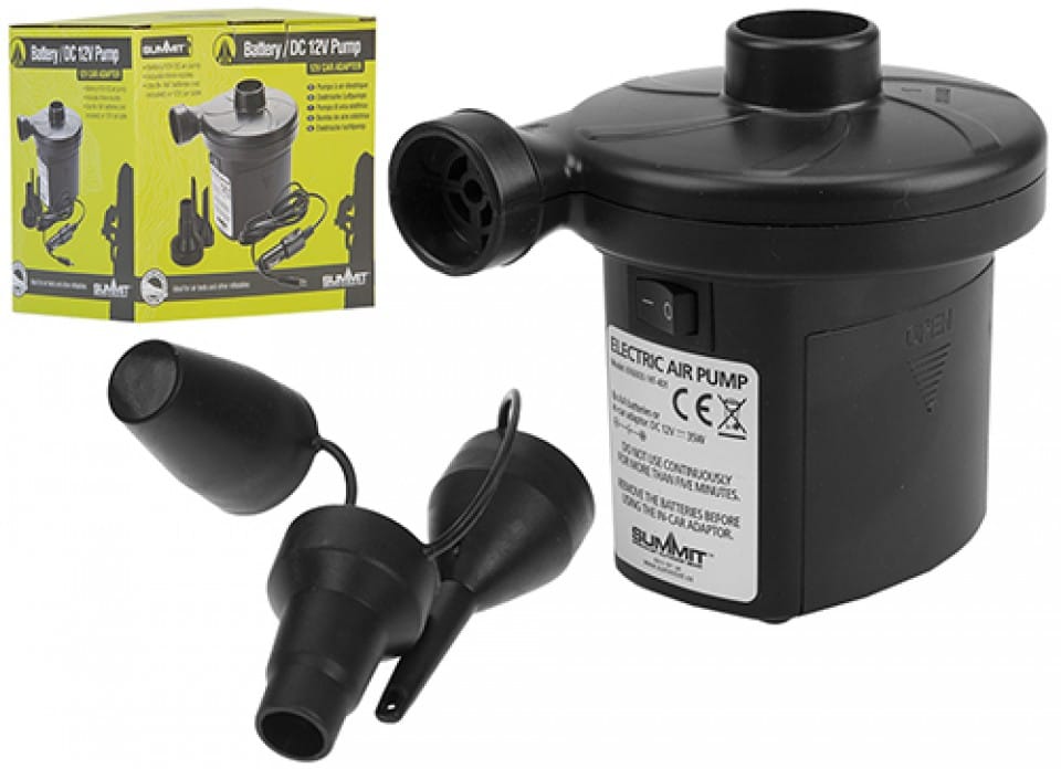 Summit 12V Electric Air Pump with Nozzles - main product image, showing pump, nozzles, and outer box design