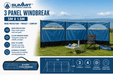 Summit Windbreak in indigo blue with chair and table and product information