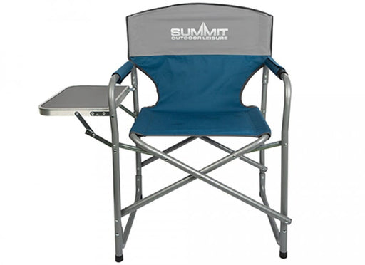 Summit Ambassador Padded Folding Chair with Side Table - Bentley Blue - main product image of chair with side table folded out