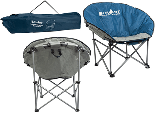 Summit Eclipse Folding Moon Chair - Blue - product image, showing chair from front and rear views, and carry bag