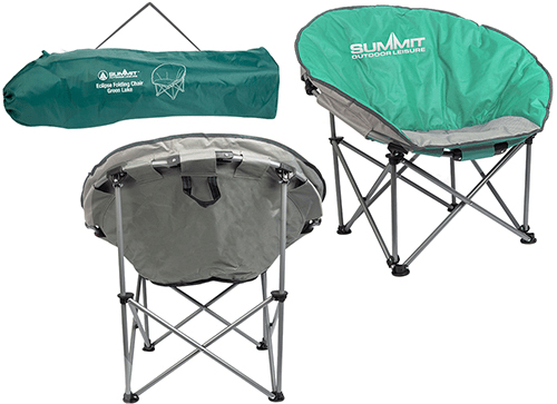 Summit Eclipse Folding Moon Chair - Green shown rear view and carry bag