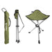 Summit Folding Tripod Camping Stool - product image, showing stool both folded and unfolded, and carry bag