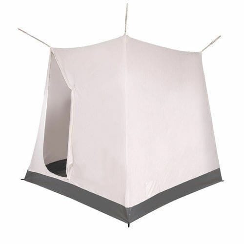 SunnCamp 3 Person Hanging Awning Inner Tent - A light beige or off-white camping tent with a dark gray floor and base trim, shown on a plain white background.