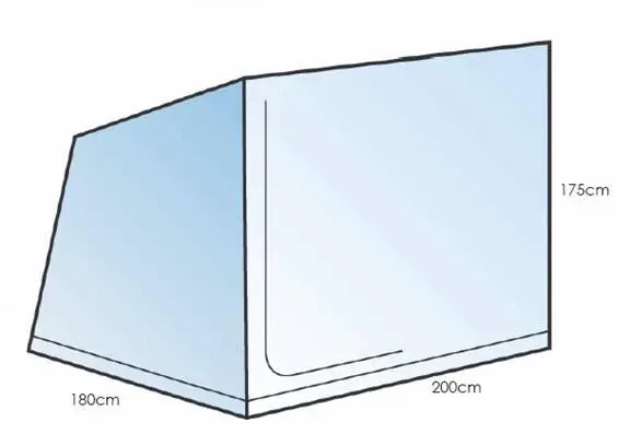 SunnCamp 3 Person Hanging Awning Inner Tent - A simple line drawing of a rectangular panel or enclosure with labeled dimensions 180cm, 200cm, and 175cm on a white background.