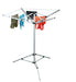 SunnCamp 4 Arm Portable Camping Washing Line with Tripod Base - main product image, showing washing line with clothes hanging on it
