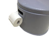 SunnCamp Lulu Portable Camping Toilet with Waste Bucket - product image, showing close-up of toilet roll holder connected to toilet with roll of paper attached