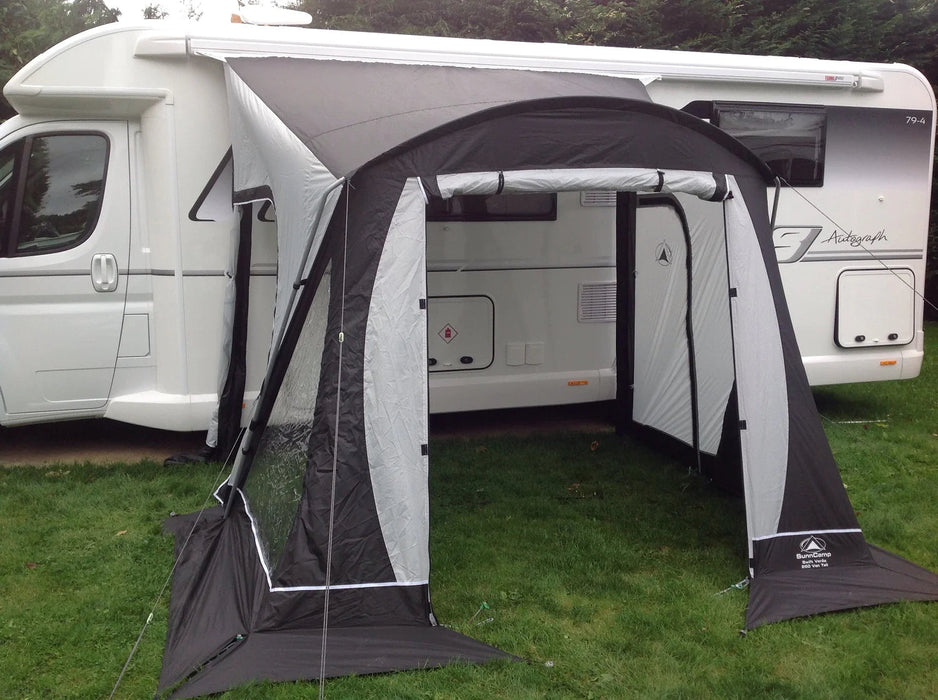 Sunncamp Swift Verao Van Awning 260 - High 250 - 265cm feature image with awning doors unzipped on left side and front