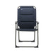 Travellife Barletta Compact Reclining Camping Chair Blue - product image, showing a navy blue outdoor lounge chair with a black metal frame, shown from the front against a plain white background.