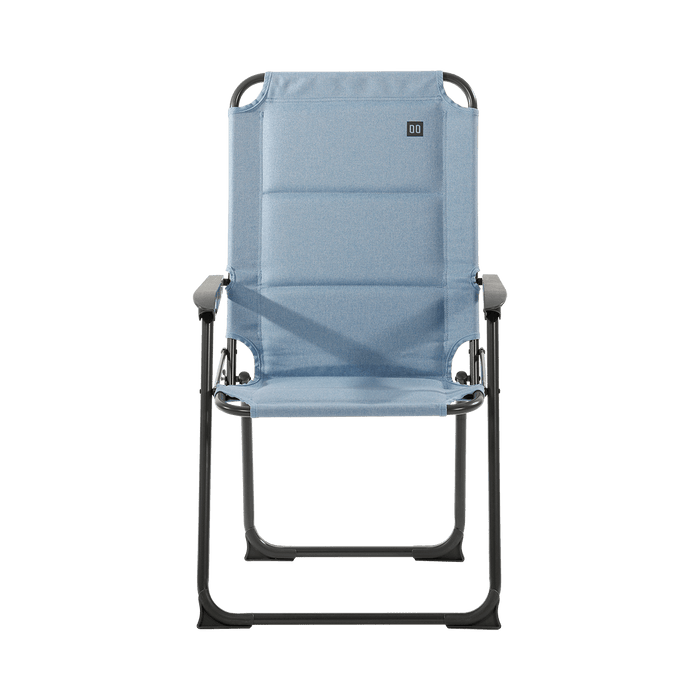 Travellife Lago Compact Camping Chair Wave Blue - product image, showing a light blue fabric outdoor lounge chair with a black metal frame, on a plain white background.