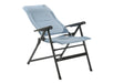 Travellife Lago Recliner Comfort Chair Wave Blue - product image, showing a light blue fabric reclining lounge chair with a black metal frame, shown on a plain white background.