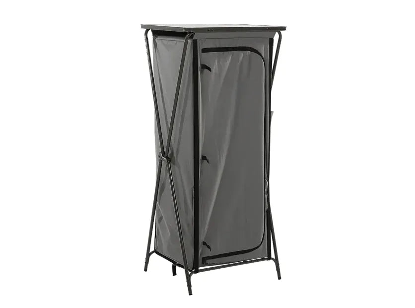 Travellife Toledo High Folding Camping Storage Unit – product image, showing a grey fabric privacy tent with a black metal frame, shown on a solid white background.