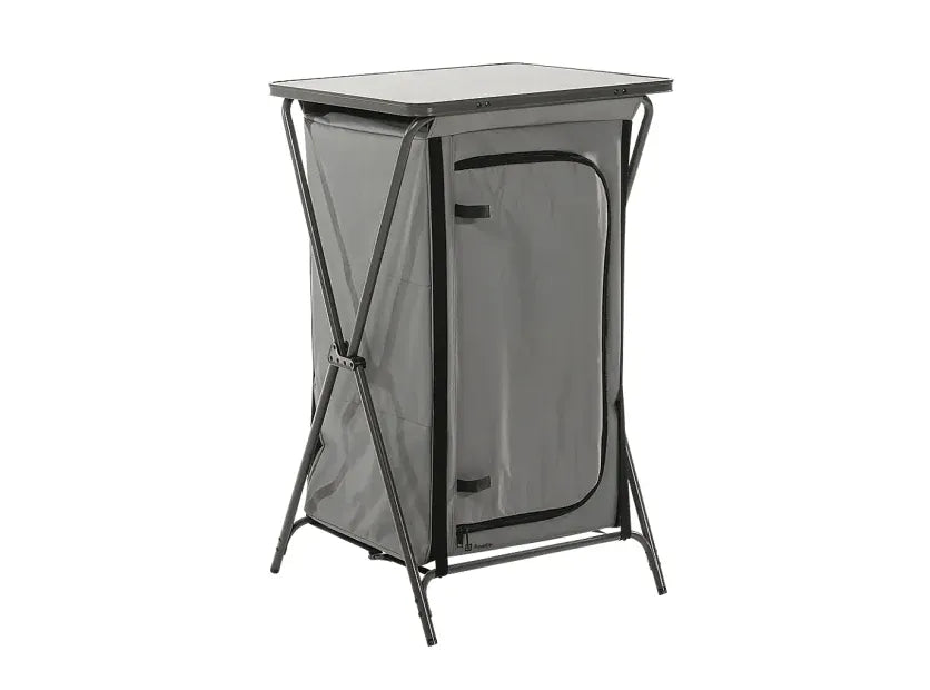 Travellife Toledo Low Foldable Camping Storage Unit – Dark Grey - product image, showing storage unit erected with door closed
