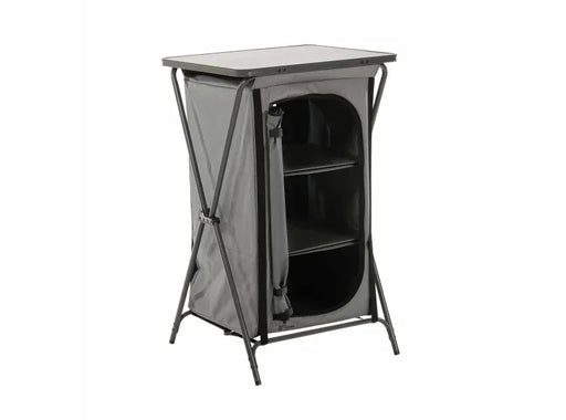 Travellife Toledo Low Foldable Camping Storage Unit – Dark Grey - main product image, showing storage unit erected with door tied open