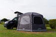 Vango Airhub Hexaway Pro Drive Away Awning Low - Cloud Grey feature image of awning pitched on campsite with all doors zipped up