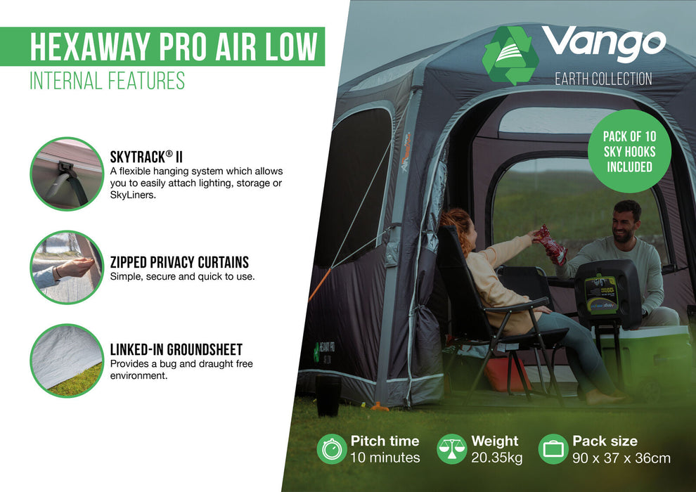 Vango Airhub Hexaway Pro Drive Away Awning Low - Cloud Grey feature infographic of internal features