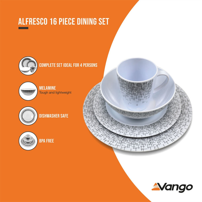 Vango Alfresco 16 Piece Dining Set 16 Piece Deep Grey infographic 