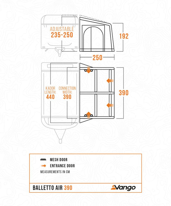 Vango Balletto Air 390 Inflatable Caravan Porch Awning - 2026 Model - floorplan