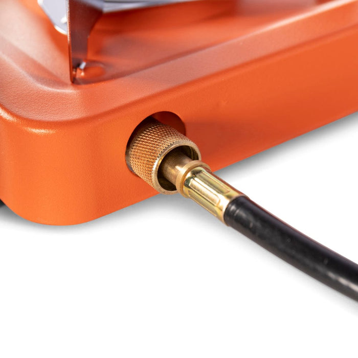 Vango Blaze Double 2 Burner Camping Stove - product image, showing close-up of PVC hose attached to gas connector