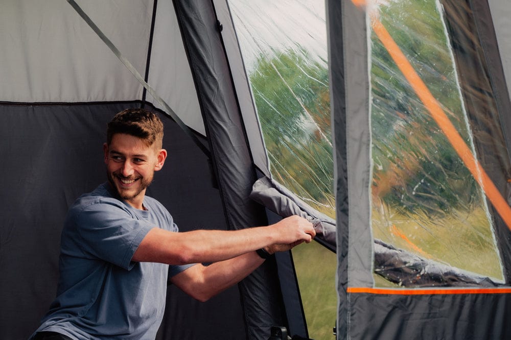 Vango Cove III Air Mid Inflatable Drive Away Awning - product image, showing toggled privacy curtain