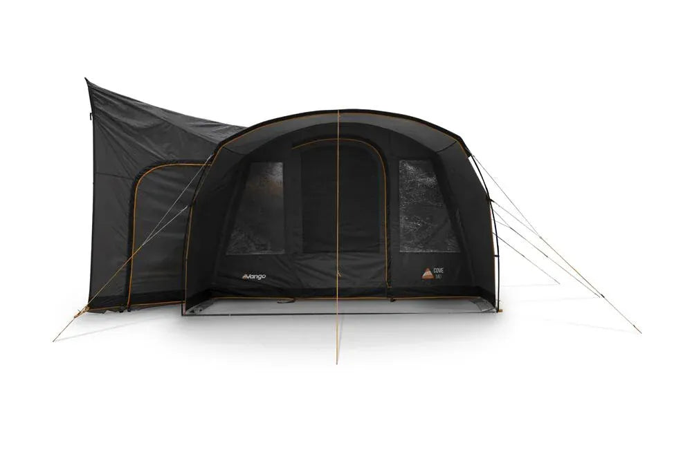 Vango Cove III Mid Drive Away Campervan Awning - product image, shown from front view with connecting tunnel visible with entrance closed