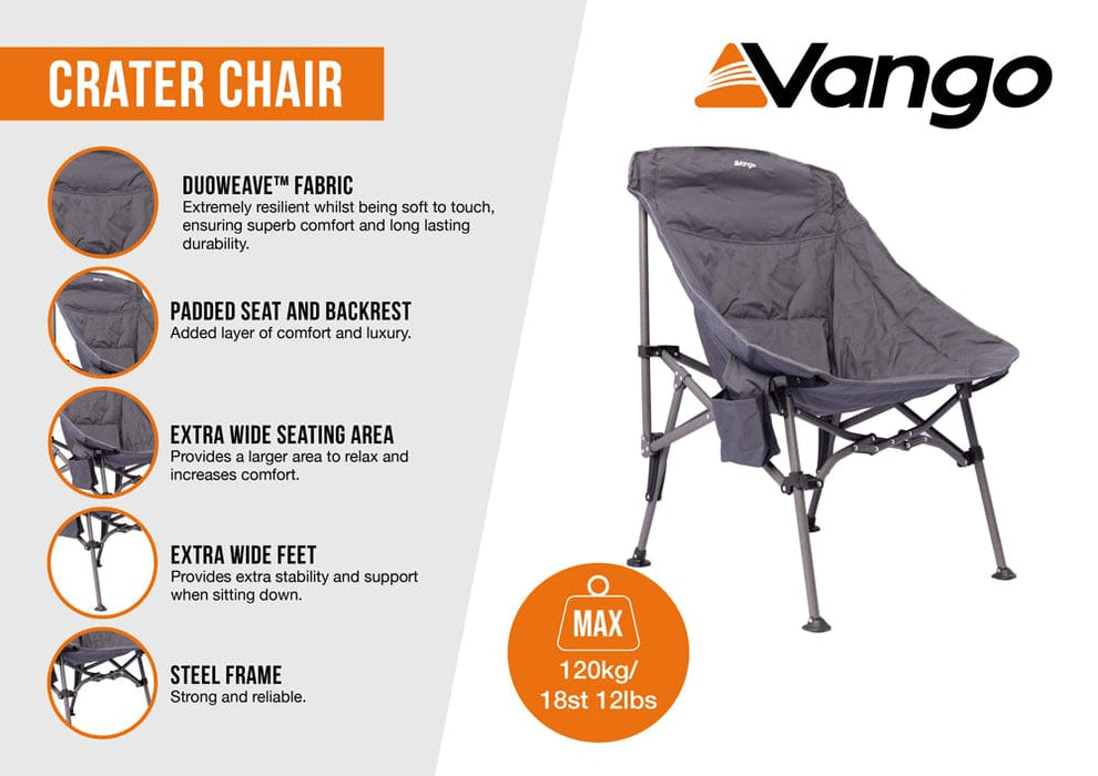 Vango Crater Padded Camping Chair - product features infographic