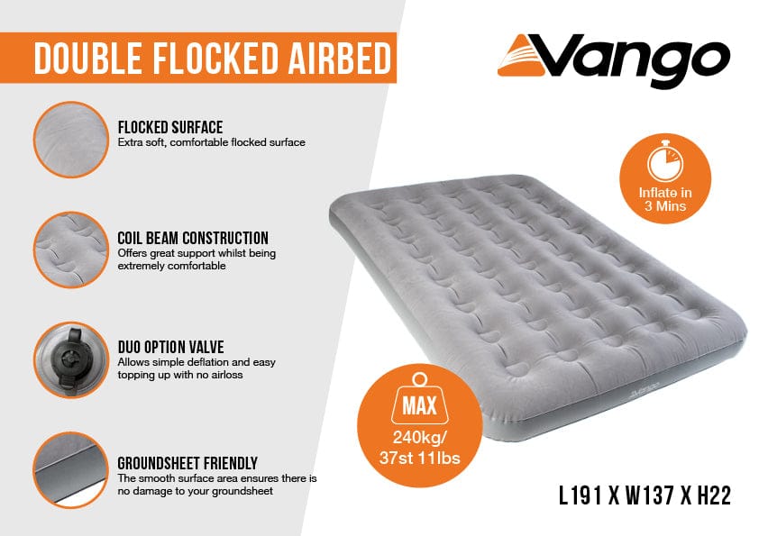 Vango Double Flocked Airbed - product features infographic