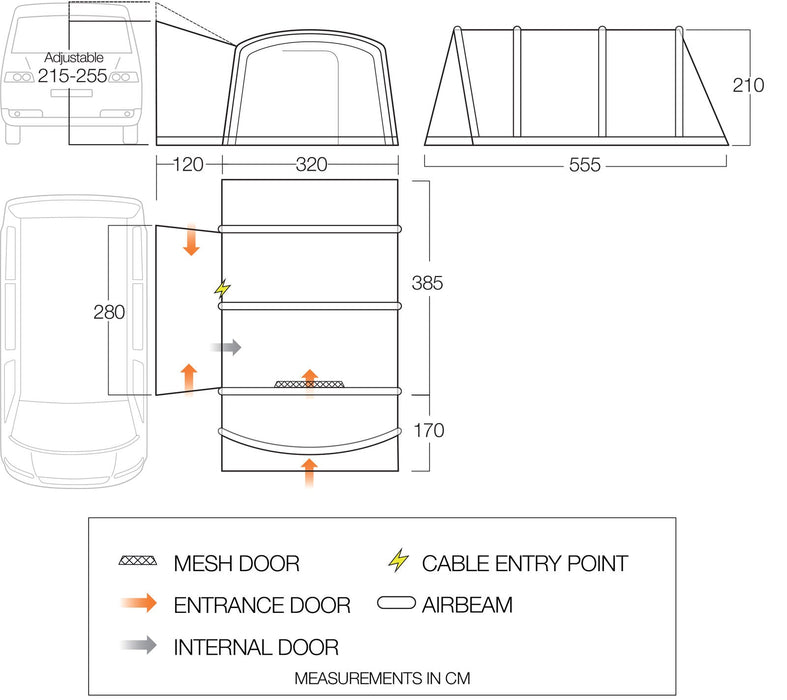 Vango Galli CC Air Inflatable Drive Away Awning - mid floorplan layout image