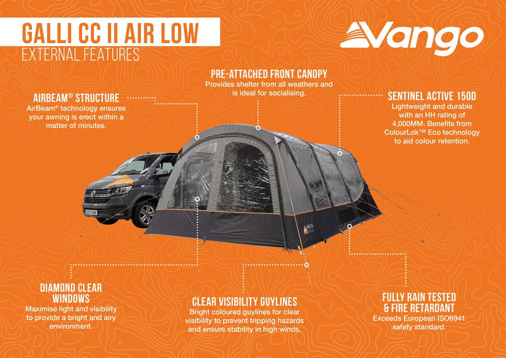 Vango Galli CC II Air Low Drive Away Campervan Awning - external features infographic