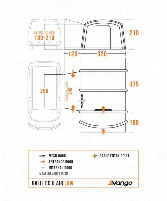 Vango Galli CC II Air Low Drive Away Campervan Awning - floorplan diagram